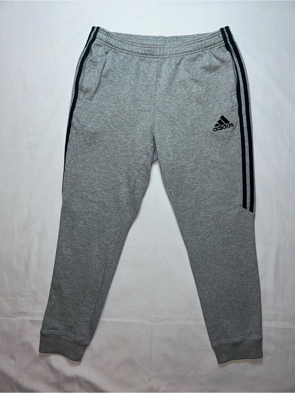 adidas Men’s Medium Gray Jogger Pants Black 3-Stripe